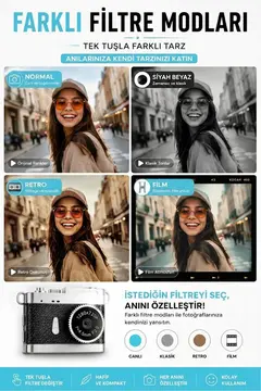 Ezere PixCam Vintage Taşınabilir Mini Dijital Kamera Selfie Video Vlog Kamerası Mini Anahtarlık 1080P