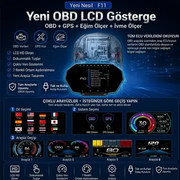 Ally F11 OBD2 + GPS Head Up Display HUD Dijital Hız Göstergesi