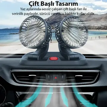ALLY F410 USB Çift Başlıklı Araç Fanı Oto Fan Vantilatör