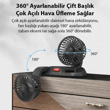 ALLY F410 USB Çift Başlıklı Araç Fanı Oto Fan Vantilatör