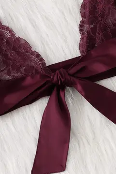 Kadın Bordo Dantelli & Kurdelalı Sütyen Külot Takımı H110383