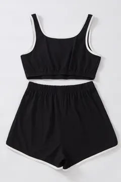 Kadın Siyah Askılı Crop Top ve Şortlu Gecelik Takım H110560