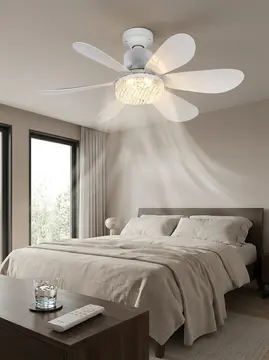 Crystal Aura 52 cm Ultra Sessiz LED Tavan Vantilatörü | 3 Kademeli Bakır Motor | Kumandalı Kristal Avize Vantilatör