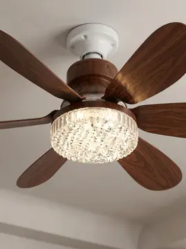 Crystal Aura 52 cm Ultra Sessiz Ahşap Renk LED Tavan Vantilatörü | 3 Kademeli Bakır Motor | Kumandalı Kristal Avize Vantilatör