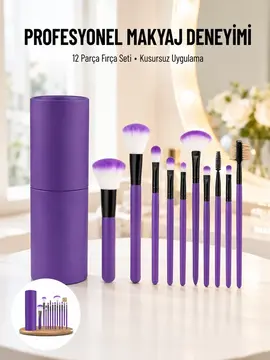 12 Parça Makyaj Fırçası Yumuşak Kıllı Profesyonel Fırça Seti Yüksek Kaliteli Pürüzsüz