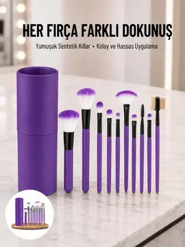 12 Parça Profesyonel Makyaj Fırçası Far Fırçası Allık Fırçası Yumuşak Kıllı