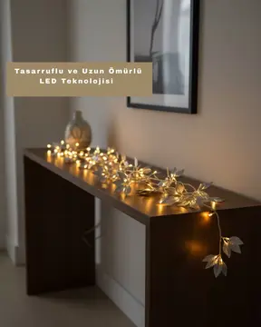 Yaprak Şekilli Gümüş LED Işık Pilli Dekoratif Aydınlatma