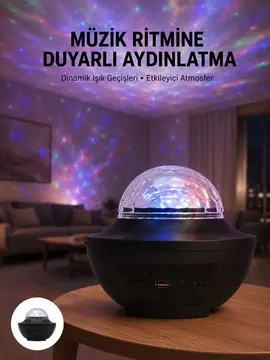 Çok Renkli Projektör Lamba Disko Topu Gece Lambası Kablosuz