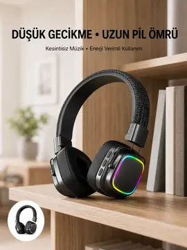 Bluetooth 5.3 Rainbow Işıklı Kulak Üstü Kablosuz Kulaklık Yeni Nesil