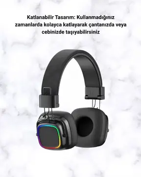Bluetooth 5.3 Rainbow Işıklı Kulak Üstü Kablosuz Kulaklık Yeni Nesil