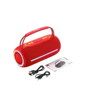 360 RGB LED'li Taşınabilir Bluetooth Hoparlör – Kırmızı USB/TF Destekli