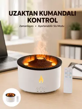 Alev Efektli Buhar Makinesi – Aromaterapi Nemlendirme ve Işık Modlu Tasarım Yeni Nesil
