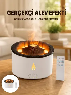 3D Alev Efektli Hava Nemlendirici – Uzaktan Kumandalı ve 8 Saat Çalışma Süreli Yeni Nesil
