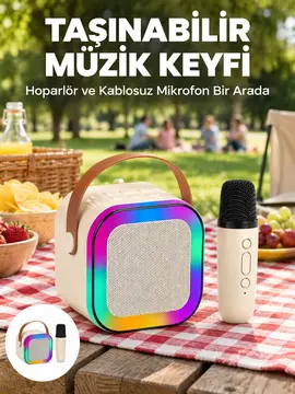 Kablosuz Karaoke Mikrofon Hoparlör Seti Güçlü Ses Çıkışı Yeni Nesil