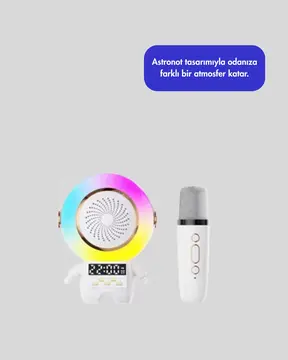 Karaoke Özellikli Astronot Bluetooth Hoparlör Kablosuz Mikrofonlu