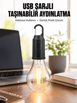 Şarjlı Dekoratif Kamp Lambası Askılı Ampul Led Işık Type-C Girişli