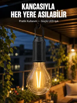Taşınabilir Şarjlı Led Ampul Askılı Lamba Kamp Bahçe Lambası