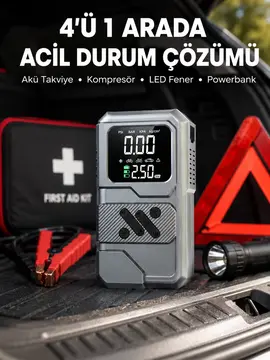 Araçlar İçin Akü Takviye Lastik Şişirme ve Powerbank Cihazı