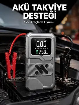 Taşınabilir Araç Akü Takviye ve Hava Kompresörü Powerbank Özellikli