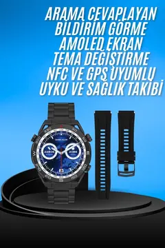 Akıllı Saat Çelik Kordonlu Amoled Ekran Android ve İOS Uyumlu Çağrı Cevaplayabilen Yeni Nesil