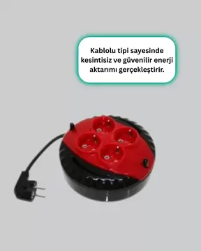 5 Metre Uzatma Kablolu 4 Prizli Makara Kırmızı