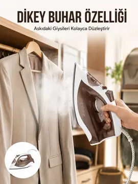 Kahverengi Buharlı Ütü 2200W Sürekli Buhar 120 g Şok Buhar