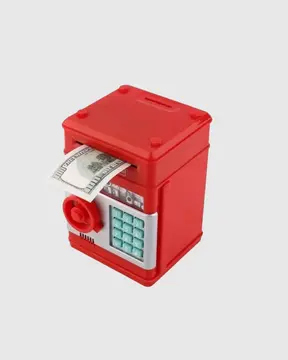 Şifreli Kırmızı ATM Tasarımlı Çelik Kasa Görünümlü Kumbara
