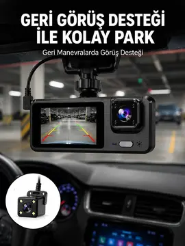 1080P 3 Kameralı Araç DVR – Döngü Kayıt ve Geri Görüş Özellikli Yeni Nesil