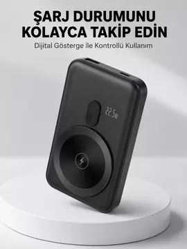 LCD Ekranlı Kablosuz Powerbank Type C ve USB Çıkışlı Yeni Nesil