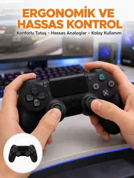 Kablosuz PS4 Oyun Kolu – Çift Titreşimli Motor Uzun Pil Ömrü ve Hassas Kontrol Yeni Nesil