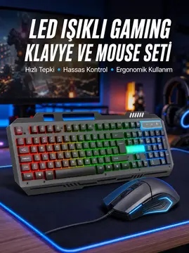 Işıklı Oyuncu Q Klavye Mouse Seti Siyah Gaming Oyuncu Klavye Yeni Nesil