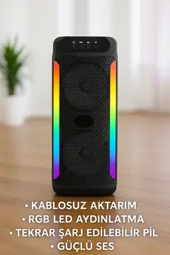 RGB Işıklı Çift Hoparlörlü Taşınabilir Bluetooth Speaker ve Mikrofon Yeni Nesil