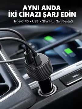 38W Oto Çakmaklık Araç Içi Şarj Cihazı Hızlı Şarj Uzun Ömürlü Yeni Nesil
