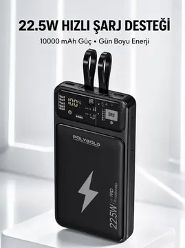 Powerbank Hızlı Şarj 10000 mAh Dahili Kablo Yeni Nesil