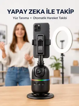Telefon ve Kamera Uyumlu 360° Otomatik Takipli Akıllı Masa Tripodu Yeni Nesil
