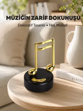 Altın Nota Figürlü Dönen Müzik Kutusu Dekoratif Music Box Yeni Nesil
