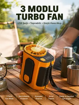 Taşınabilir USB Şarjlı Turbo Fan – 3 Modlu Soğutma Hafif & Kompakt