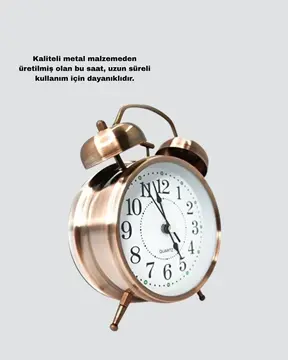 Retro Tarz Bronz Dekoratif Masa Saati Metal Gövde Yüksek Sesli Alarm