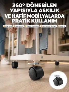 4 cm Kilitsiz Tekerlek Ayak Seti Zemin Koruyucu