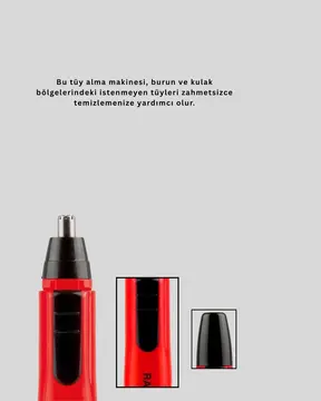 Kulak Burun Tüy Temizleme Makinası Pilli Kırmızı Ergonomik Yeni Nesil