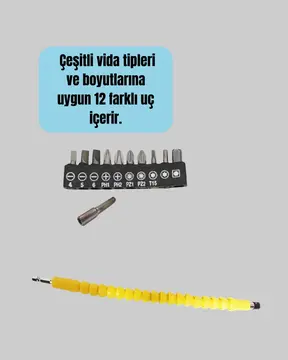 12 Parça Vidalama Uç Seti Akrobat Tasarım Dayanıklı Metal Yeni Nesil