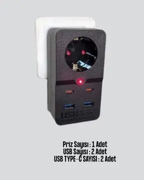 Isıya Dayanıklı PC Gövdeli Akım Korumalı Priz 4 USB Yeni Nesil