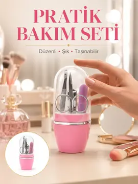 Tırnak Bakım Manikür Pedikür Seti 4 Parça Pembe Ev ve Seyahat Uyumlu Yeni Nesil
