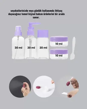 Seyahat Bakım Seti 5 Parça Sızdırmaz Şeffaf Kapaklı 30ml Yeni Nesil