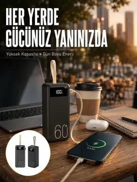 Powerbank 60.000 Mah Taşınabilir Şarj Hızlı El Fenerli Dijital Göstergeli Yeni Nesil