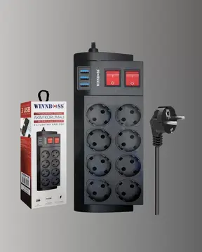 Termal Korumalı 8 Prizli 3 USB’li Uzatma Kablosu Yeni Nesil