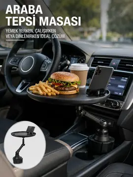 Araç İçi 360° Ayarlanabilir Bardaklık Tepsisi Geniş Yüzeyli ve Telefon Standlı Yeni Nesil
