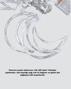Yıldız ve Ay Figürlü Prizli Perde LED Işık Romantik Ortam Aydınlatması Yeni Nesil