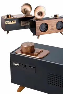 Bluetooth Nostalji Speaker Radyo Gramofon Ahşap Renk Vintage Yeni Nesil