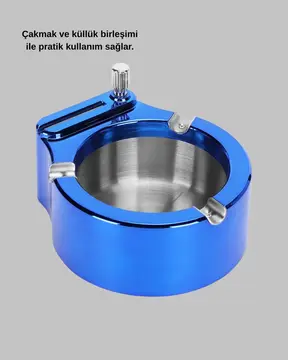 Çakmaklı Küllük Paslanmaz Çelik Şık Masa Aksesuarı Yeni Nesil